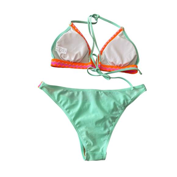 Bikini Women's Swimwear 2pc Size Small Mint Green & Coral - Picture 15 of 16